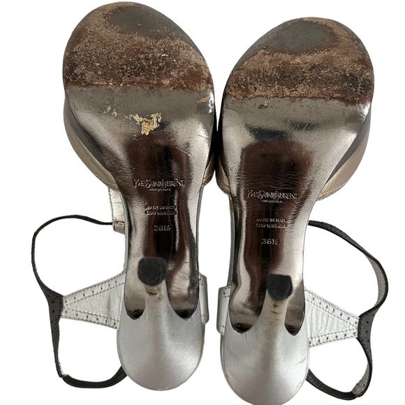 YVES SAINT LAURENT LEATHER GOLD SILVER STILETTOS SHOES 6.5 - Picture 6 of 7